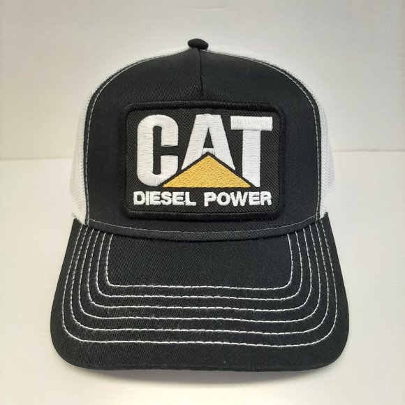 Cat Diesel Hat Embroidered Patch Black Mesh Snapback Low Profile Cap - Picture 2 of 4